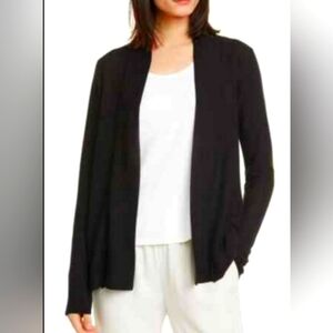 Eileen Fisher Black Open Front Cardigan Sweater Cover-Up Drapey Lagenlook Office